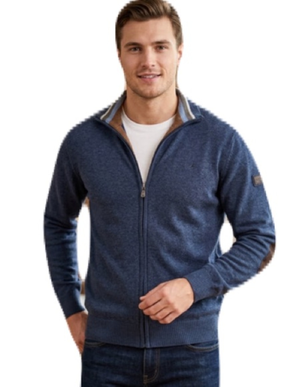 Green Coast Men’s Large Yachting Full Zip Sweater Made In Italy Wool Blue